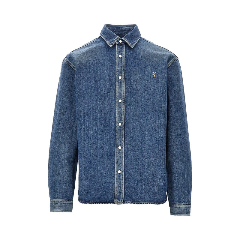 Saint Laurent Saint Laurent Cassandre Embroidery Denim Shirt Blue - World Class Fashion