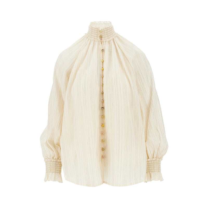 Zimmermann Zimmermann Aster Cotton Silk Blouse Beige - World Class Fashion