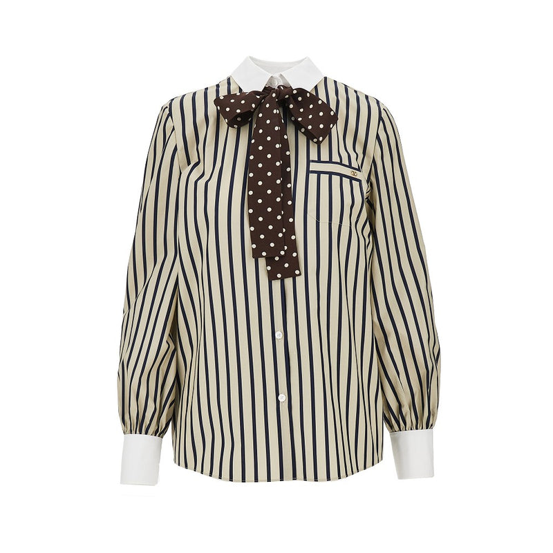 Valentino Valentino Striped Shirt with Silk Bow Multicolor - World Class Fashion