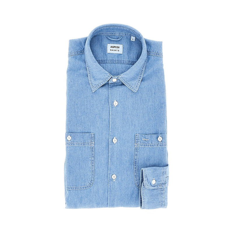 Aspesi Aspesi New C Slim Cotton Denim Shirt Blue - World Class Fashion
