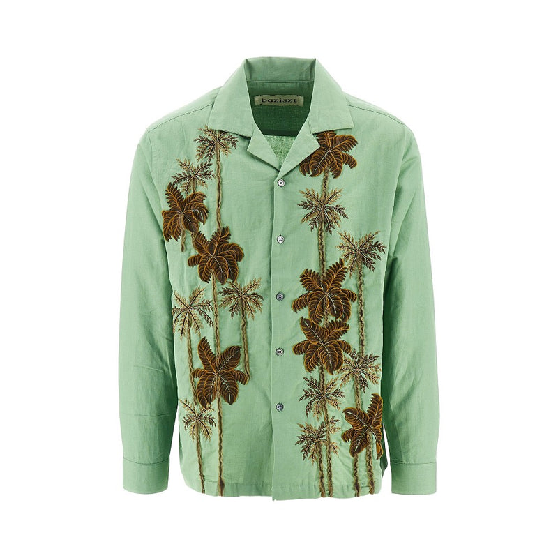 Baziszt Baziszt 'Palm Tree' Embroidered Shirt Green Men - World Class Fashion