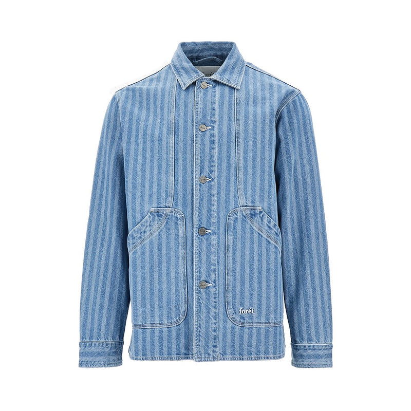 Foret Foret Berry Striped Denim Overshirt Blue - World Class Fashion