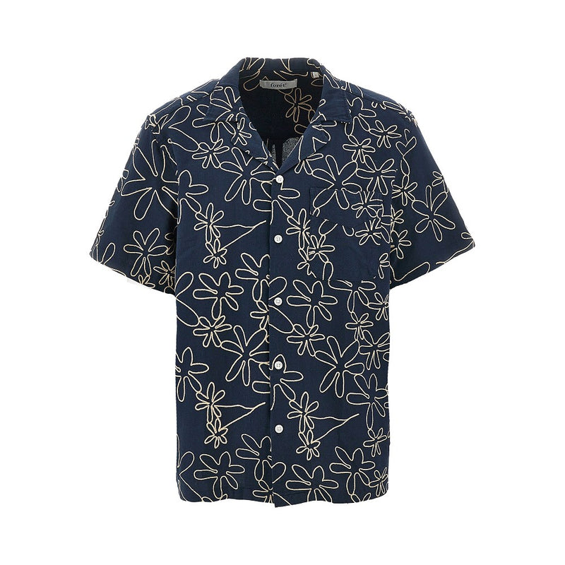 Foret Foret Flowers Embroidery Cotton-blend Shirt Navy - World Class Fashion