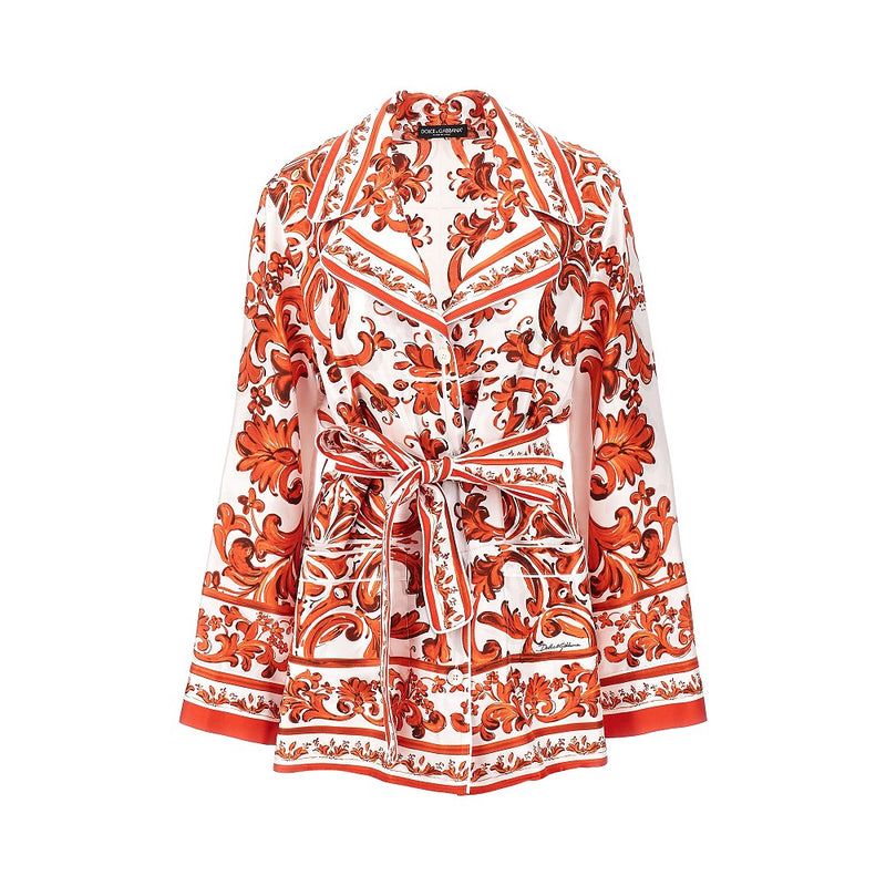 Dolce&gabbana Dolce&gabbana Maiolica Print Silk Shirt Orange - World Class Fashion