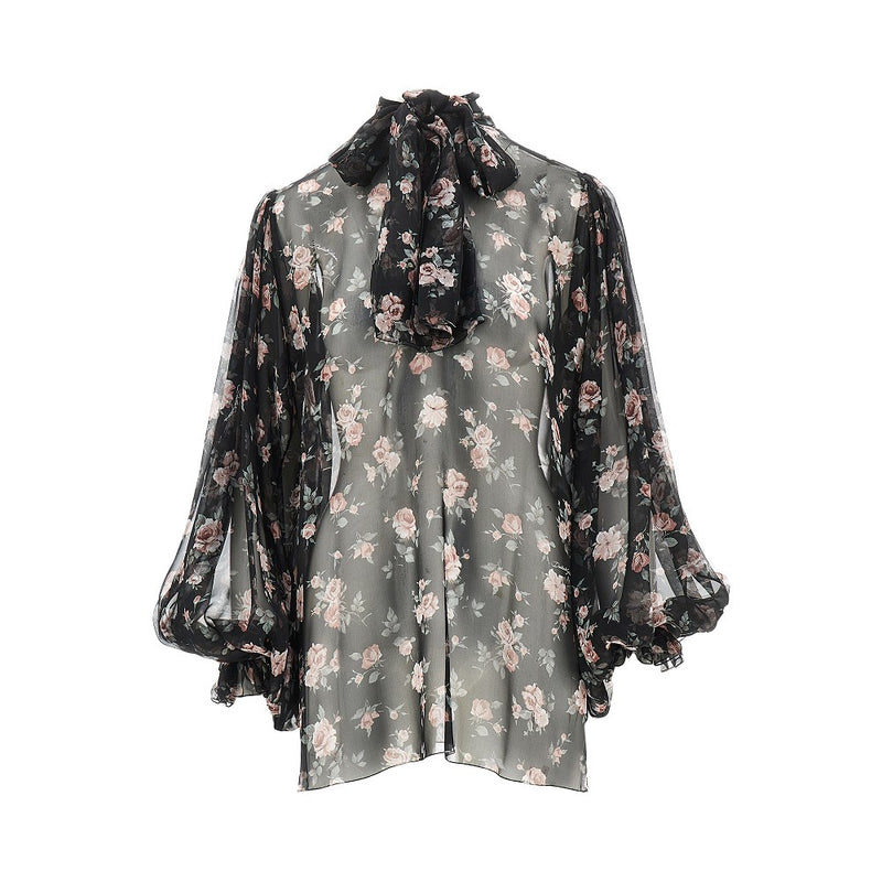 Dolce&gabbana Dolce&gabbana Vintage Roses Chiffon Blouse Black - World Class Fashion