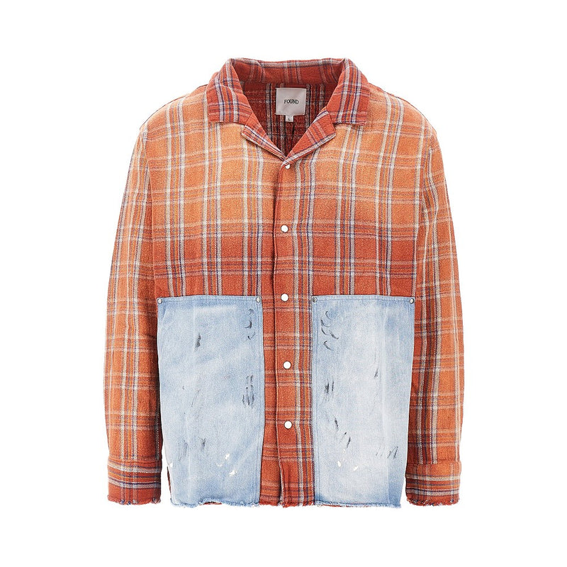 Found Found Flannel Shirt with Denim Details Red Men - World Class Fashion