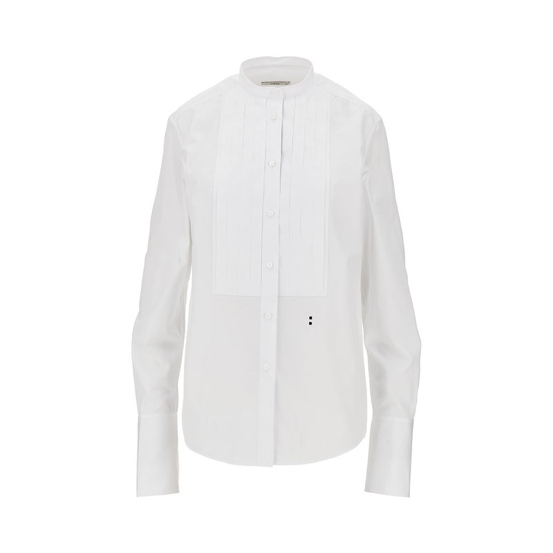Fendi Fendi Poplin Shirt with Pleated Plastron White - World Class Fashion