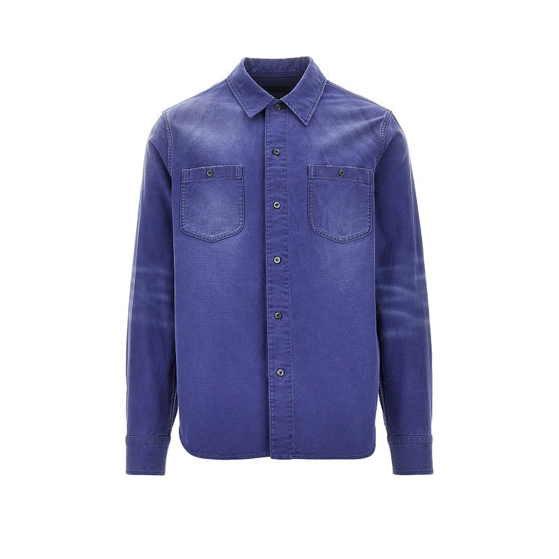Prada Prada Old-effect Cotton Twill Overshirt Blue - World Class Fashion