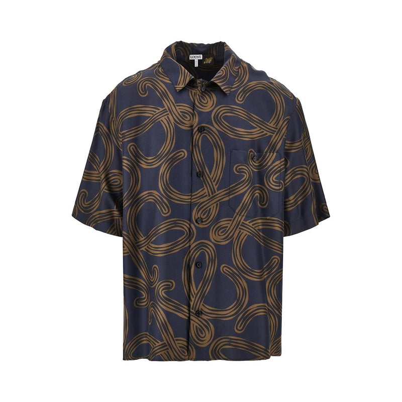 Loewe Loewe Anagram Print Silk Shirt Blue Men - World Class Fashion