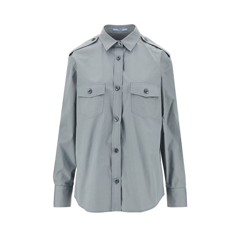 Prada Prada Poplin Shirt with Utility Details Grey - World Class Fashion