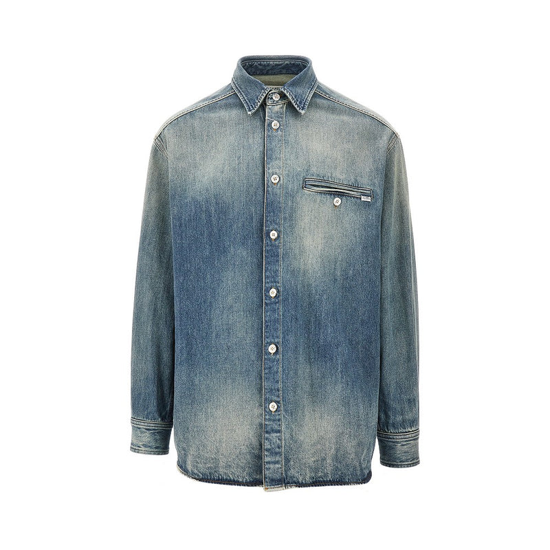 Mm6 Mm6 Washed Denim Shirt Blue Men - World Class Fashion