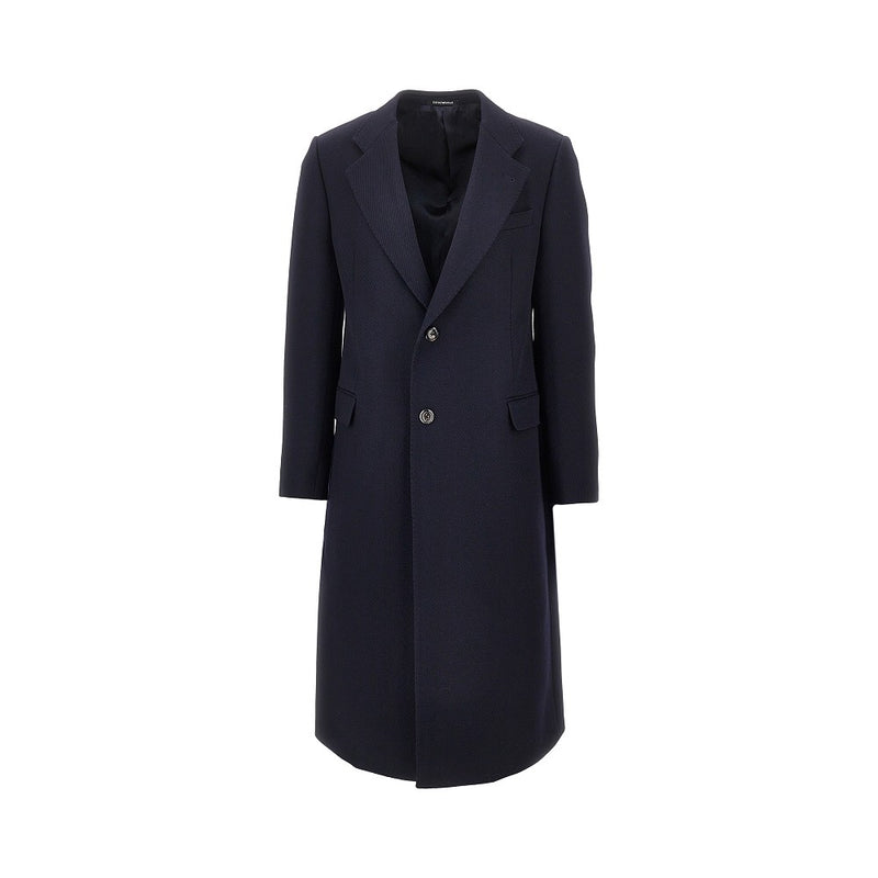 Emporio Armani Emporio Armani Wool Tricotine Coat Blue Men - World Class Fashion