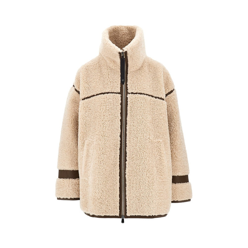 Pinko Pinko Faux Shearling Oversized Jacket White - World Class Fashion