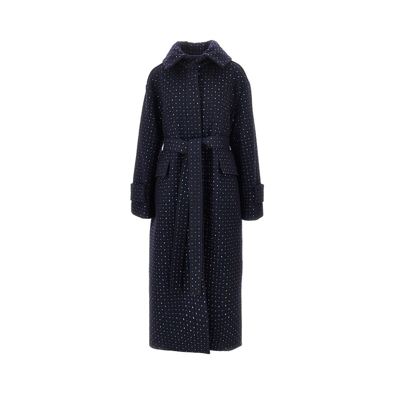 Pinko Pinko Full-strass Wool Long Coat Blue - World Class Fashion