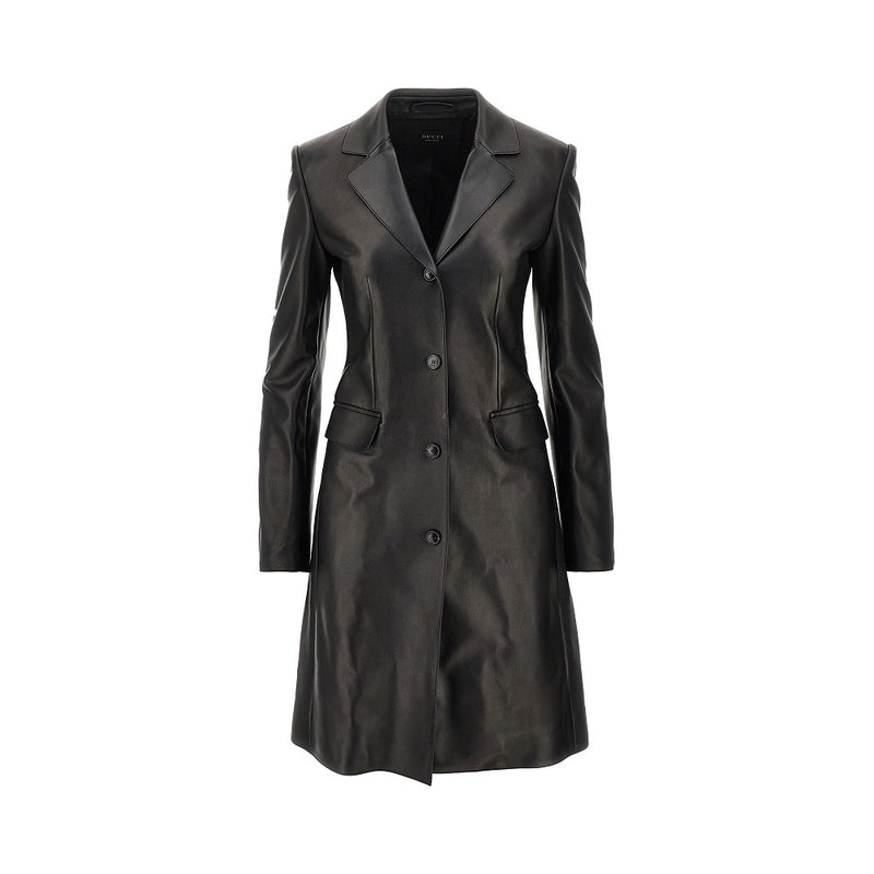 Gucci Gucci Nappa Leather Single-breasted Coat Black - World Class Fashion