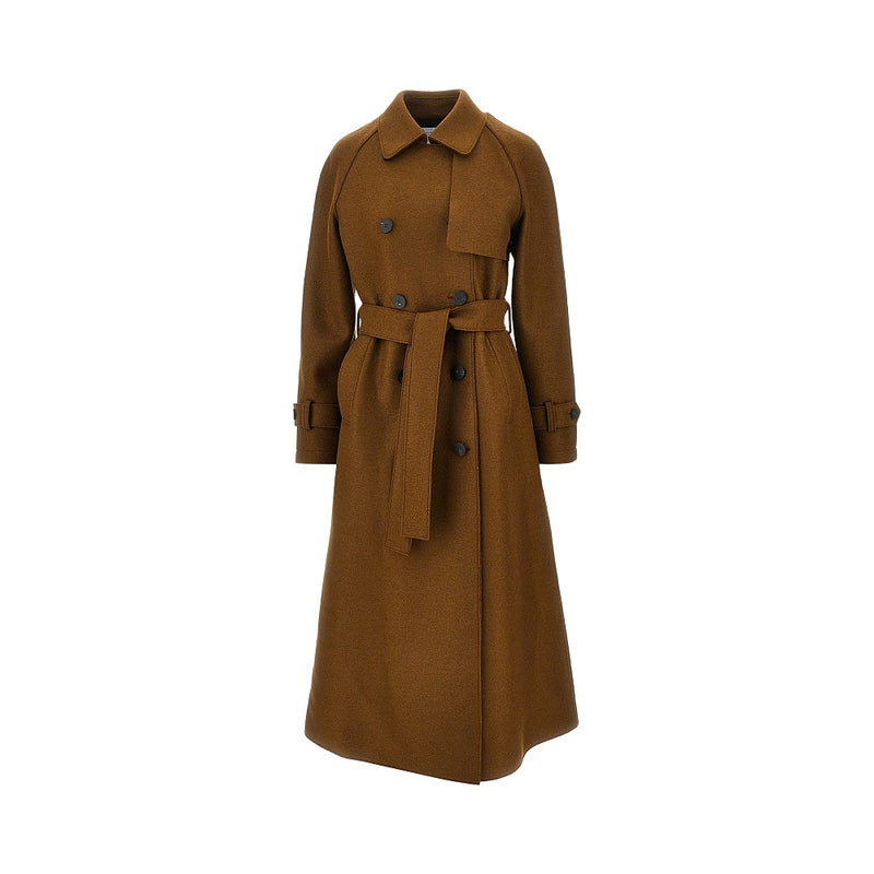 Harris Wharf London Harris Wharf London Pressed Wool Long Trench Coat Brown - World Class Fashion