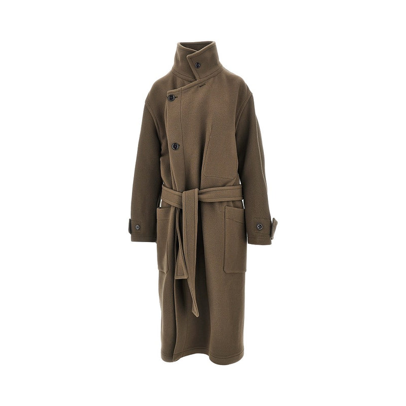 Lemaire Lemaire Wool Belted Long Coat Green - World Class Fashion
