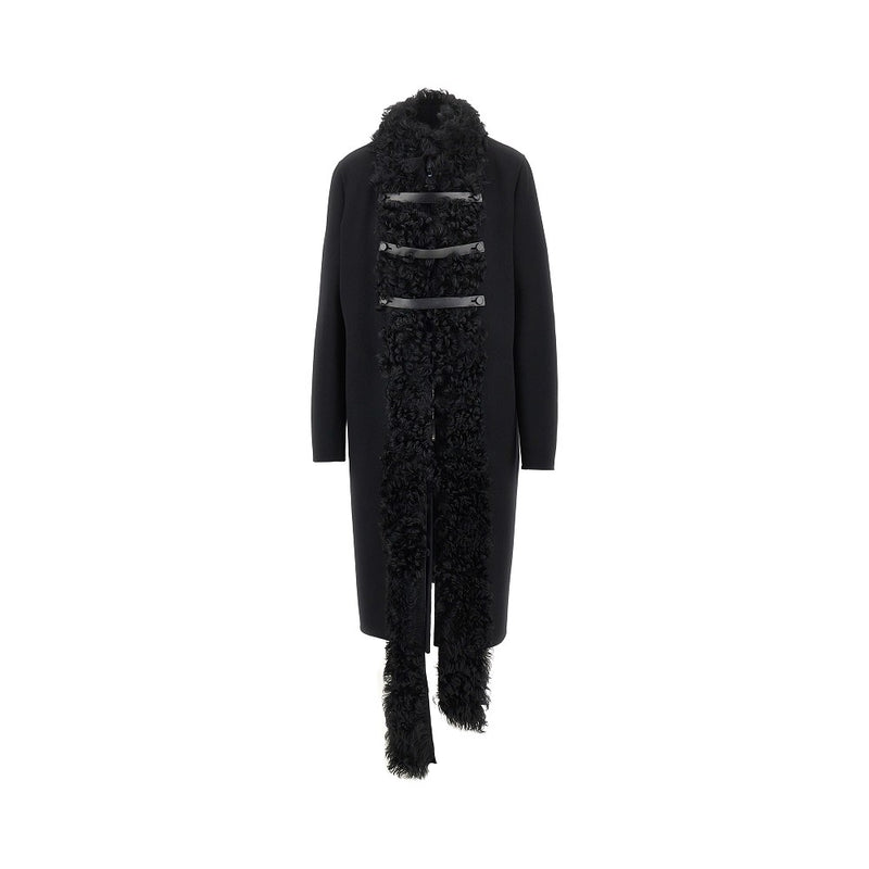 Fendi Fendi Wool Coat with Shearling Trimmings Black - World Class Fashion