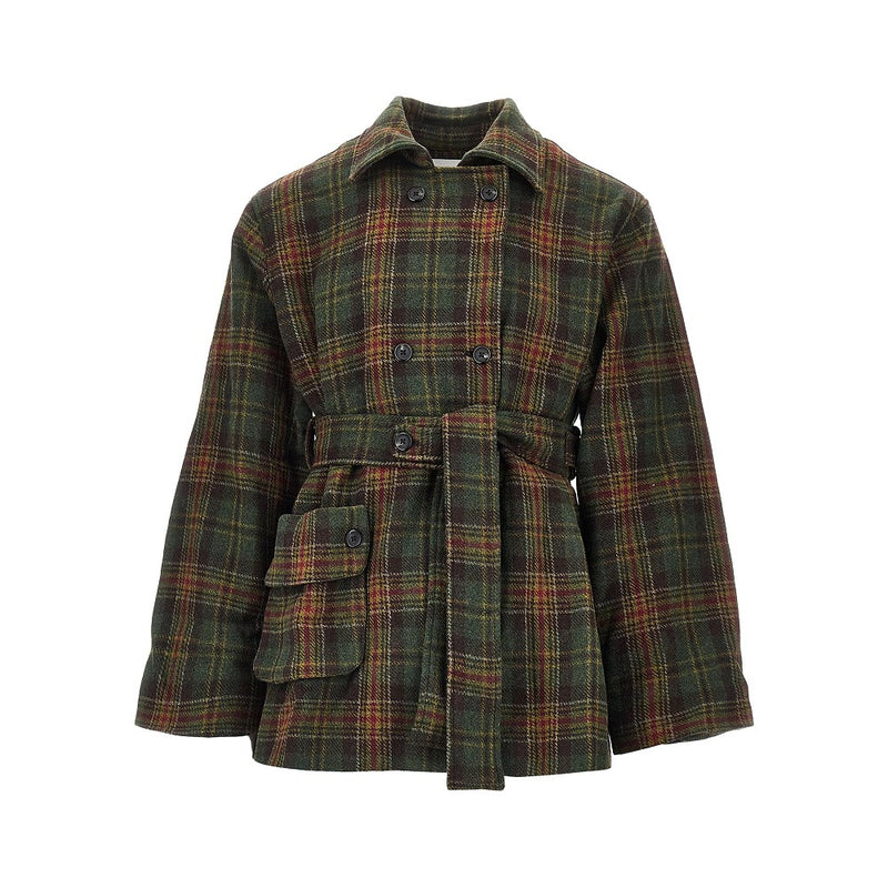 Found Found Check Wool Double-breasted Coat Green - World Class Fashion