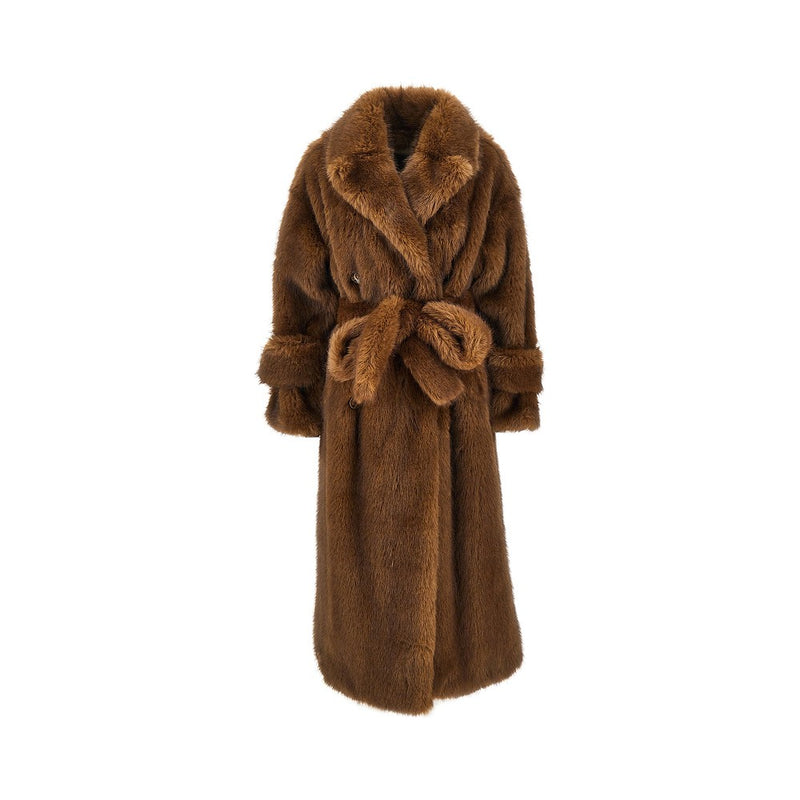 Bb Couture Bb Couture 'Farrah' Faux Fur Long Trench Coat Brown - World Class Fashion