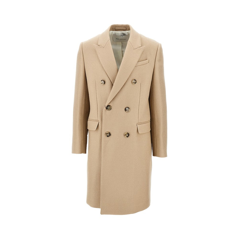 Ami Ami Wool Gabardine Double-breasted Coat Beige - World Class Fashion
