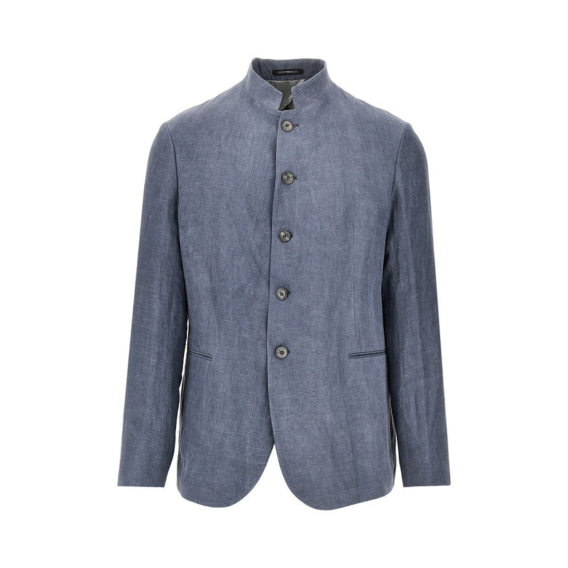 Emporio Armani Emporio Armani Linen-blend Crepe Jacket Grey - World Class Fashion