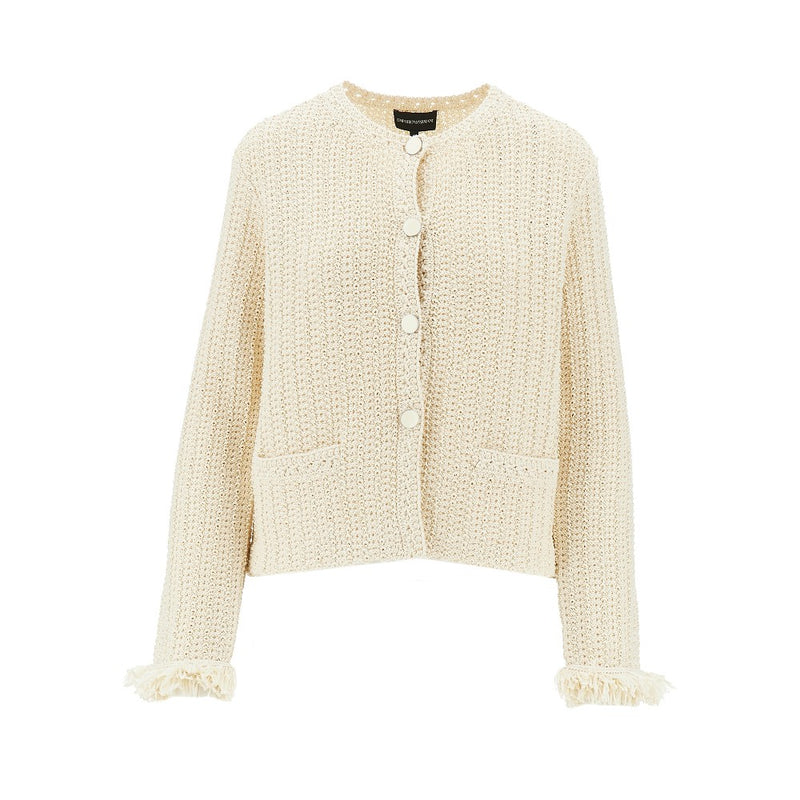 Emporio Armani Emporio Armani Raffia Effect Crochet Knit Jacket Beige - World Class Fashion