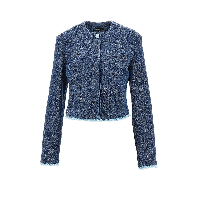 Emporio Armani Emporio Armani Buttoned Denim Cropped Jacket Blue - World Class Fashion