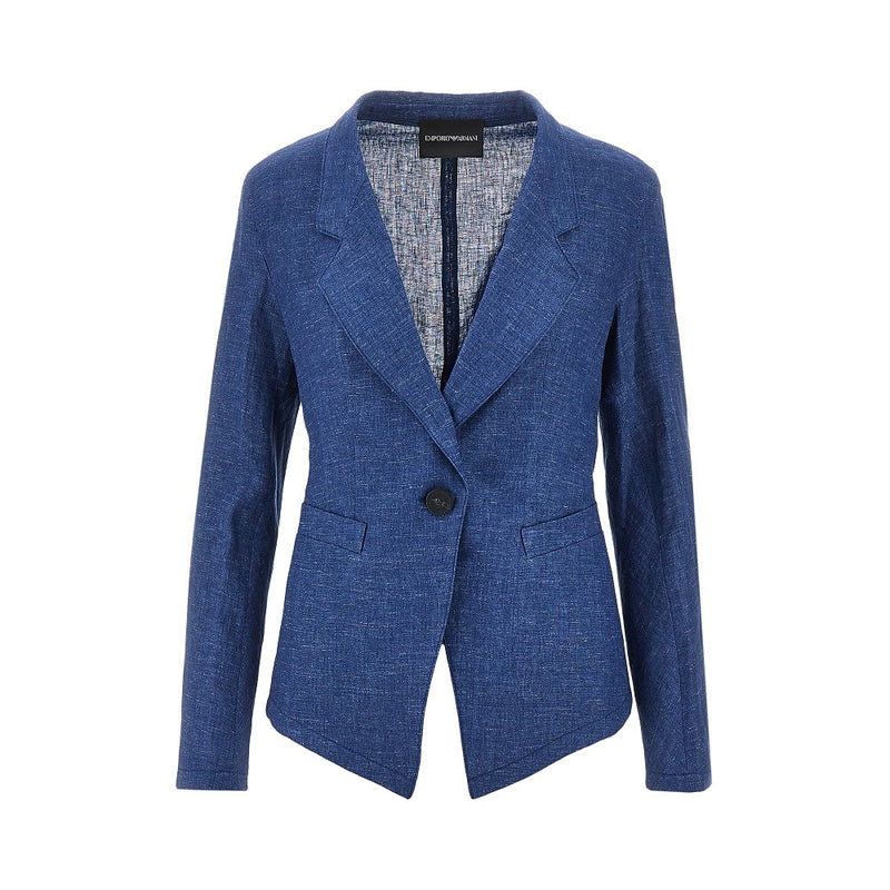 Emporio Armani Emporio Armani Linen-blend Chambray Jacket Blue - World Class Fashion