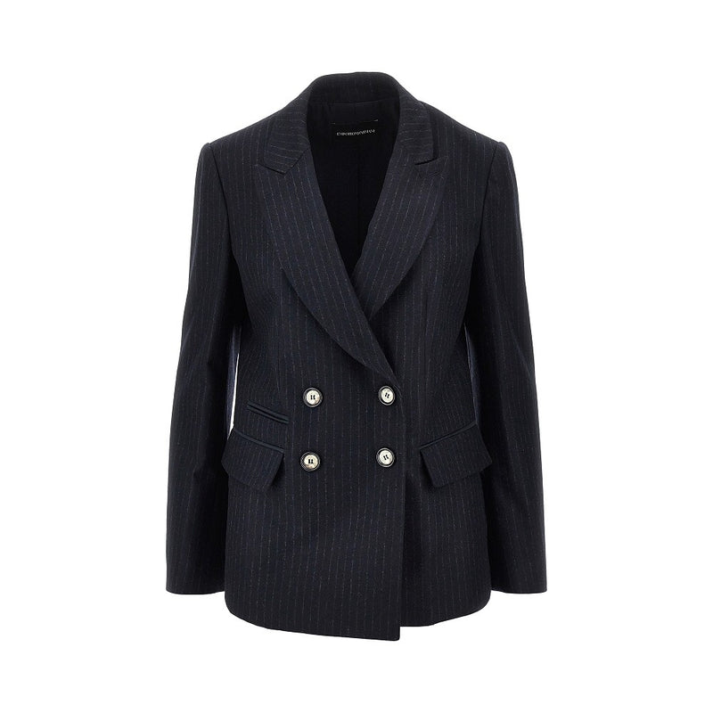 Emporio Armani Emporio Armani Pinstriped Wool-blend Jacket Blue - World Class Fashion