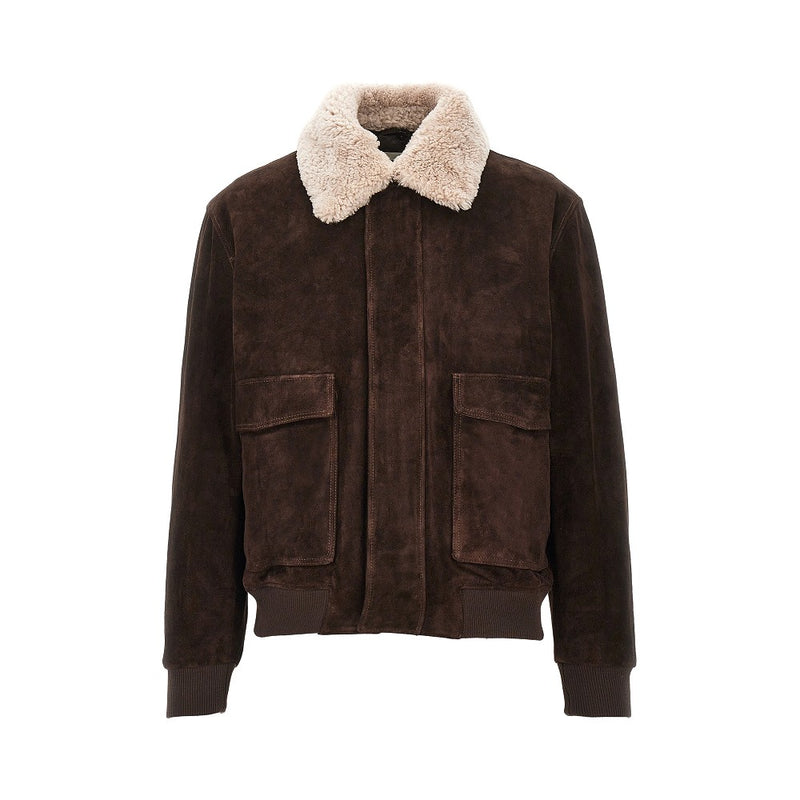 Arma Arma Bari Suede Leather Bomber Jacket Charcoal Brown - World Class Fashion