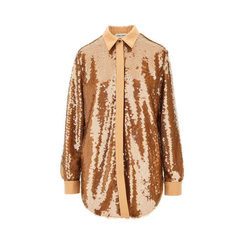 Alberta Ferretti Alberta Ferretti Sequinned Oversized Shirt Brown - World Class Fashion