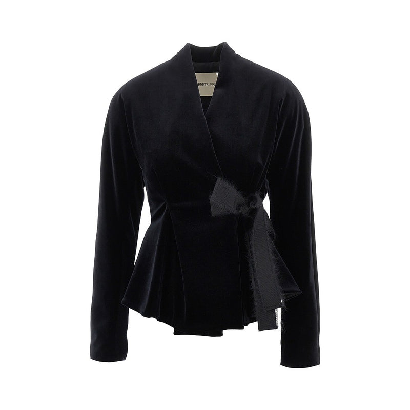Alberta Ferretti Alberta Ferretti Velvet Jacket with Bow Black - World Class Fashion