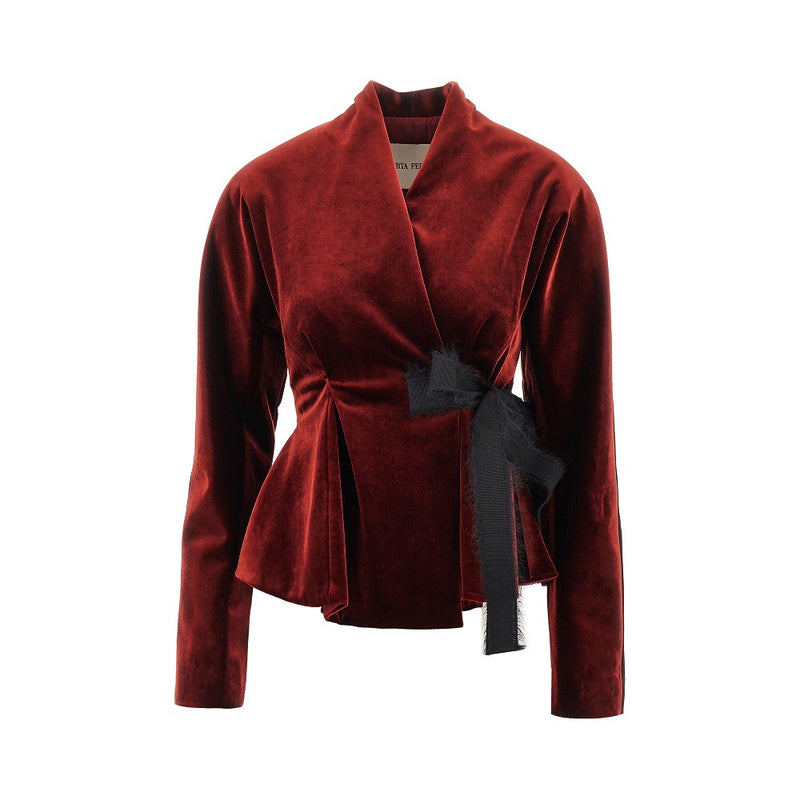 Alberta Ferretti Alberta Ferretti Velvet Jacket with Bow Red - World Class Fashion