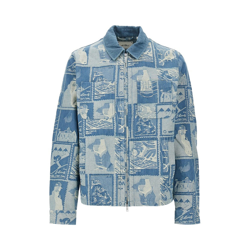 Les Deux Les Deux Stamp Jacquard Denim Jacket Blue - World Class Fashion