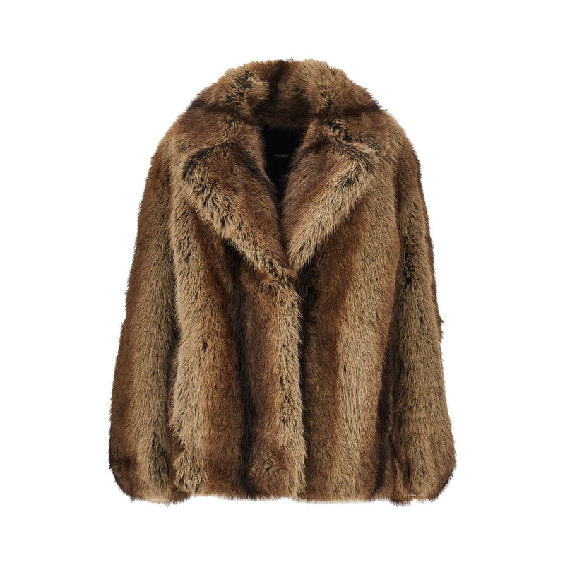 Pinko Pinko Faux Fur Oversized Jacket Brown Women - World Class Fashion