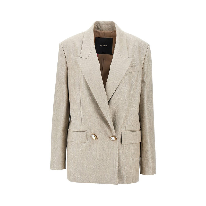 Pinko Pinko Lurex Wool-blend Double-breasted Jacket Beige - World Class Fashion