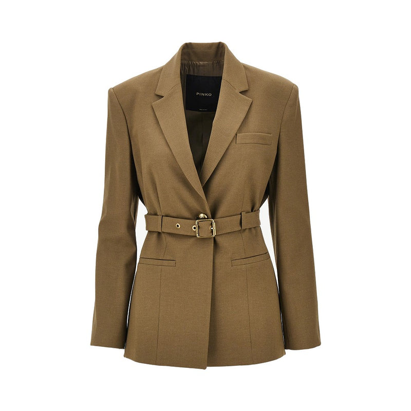 Pinko Pinko Gabardine Jacket with Belt Khaki - World Class Fashion
