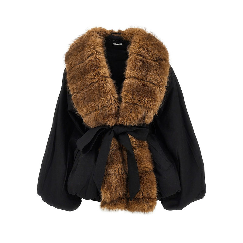 Rotate Rotate Faux Fur Collar Twill Jacket Black - World Class Fashion