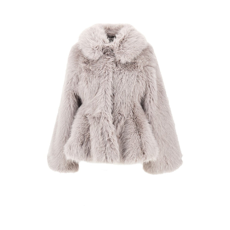 Rotate Rotate Faux Fur Flared Jacket Grey Women - World Class Fashion