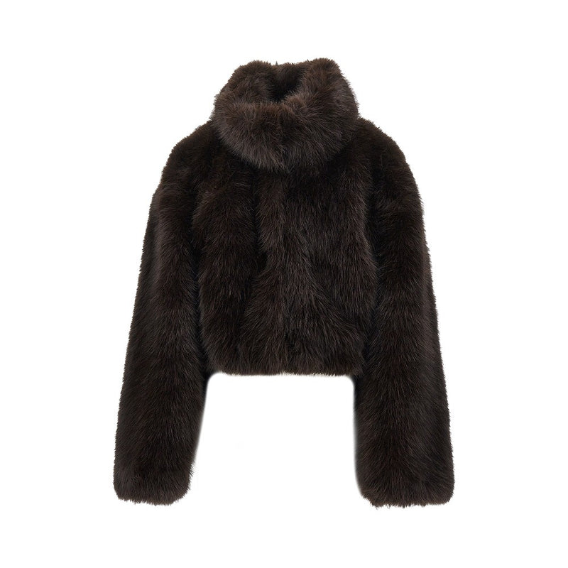 Rotate Rotate Faux Fur Cropped Jacket Brown Women - World Class Fashion