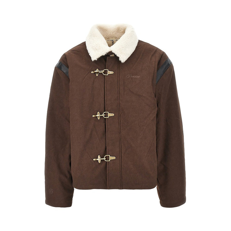 Prohibited Prohibited Faux Shearling Varsity Jacket Brown - World Class Fashion