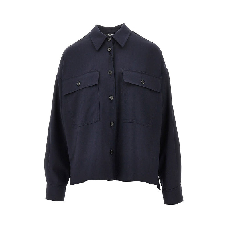 Max Mara Weekend Max Mara Weekend Wool Canvas Overshirt Blue - World Class Fashion