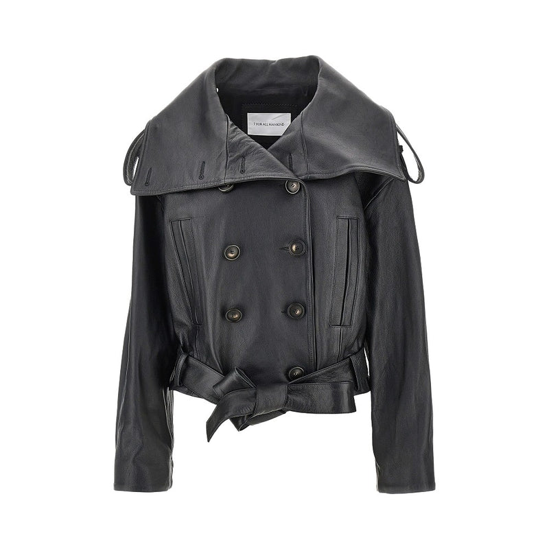 7 For All Mankind 7 For All Mankind Leather Double-breasted Jacket Black - World Class Fashion