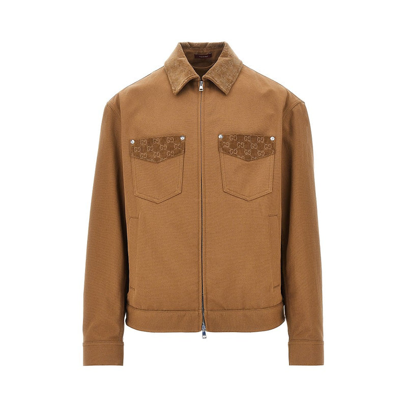 Gucci Gucci Canvas Jacket with Corduroy Details Brown - World Class Fashion