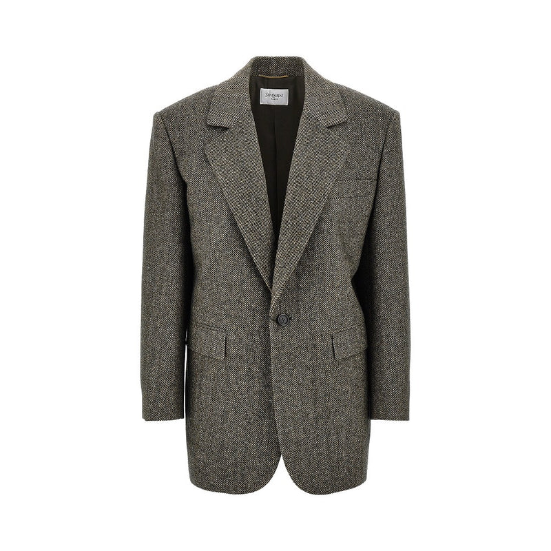 Saint Laurent Saint Laurent Wool Jacket With Herringbone Motif - World Class Fashion