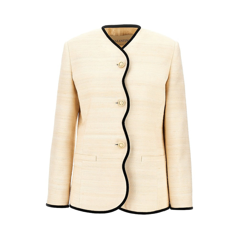 Valentino Valentino Silk Linen Canvas Jacket Beige Women - World Class Fashion