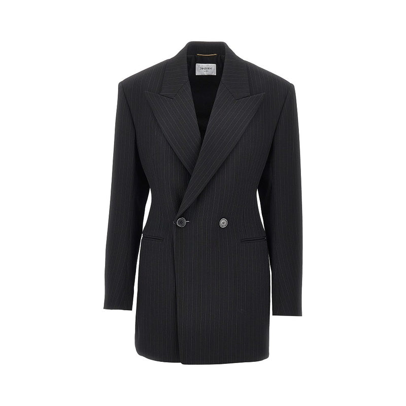 Saint Laurent Saint Laurent Pinstriped Wool-blend Jacket Black - World Class Fashion