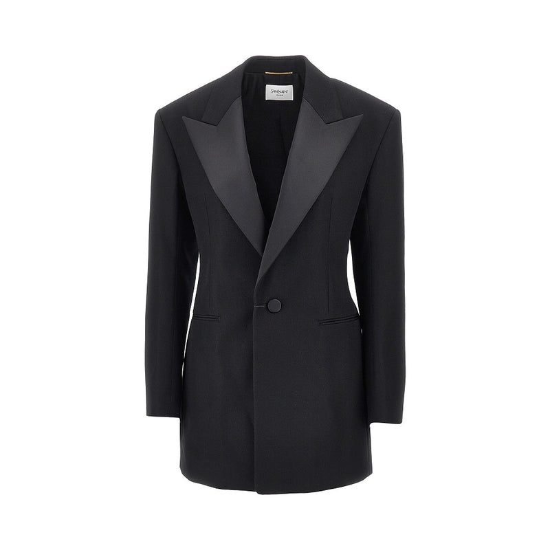 Saint Laurent Saint Laurent Grain De Poudre Tuxedo Jacket Black - World Class Fashion