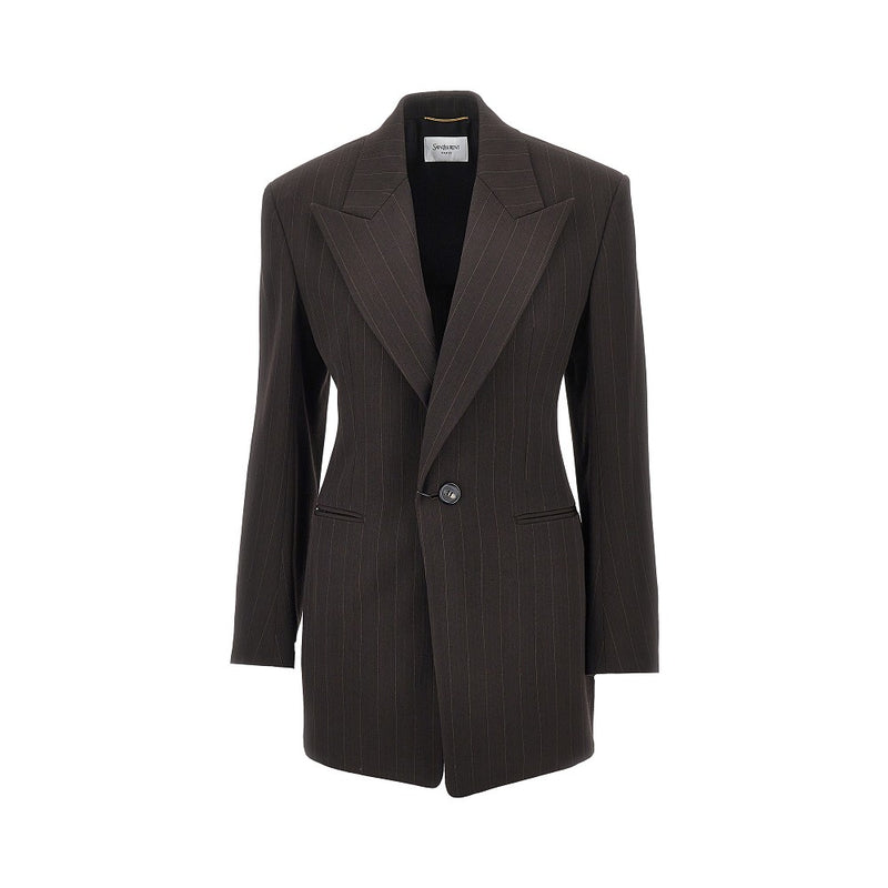 Saint Laurent Saint Laurent Pinstriped Wool Jacket Brown Women - World Class Fashion